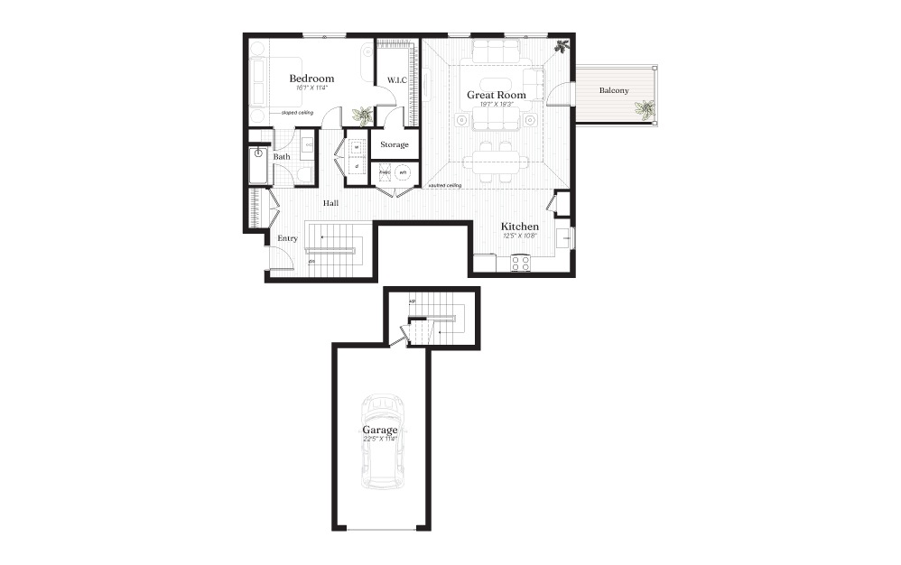 Colorado B - 1 bedroom floorplan layout with 1 bath and 1197 square feet.