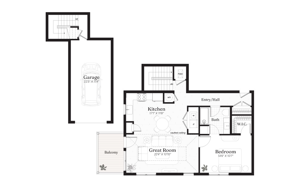Mohawk A - 1 bedroom floorplan layout with 1 bath and 920 square feet.