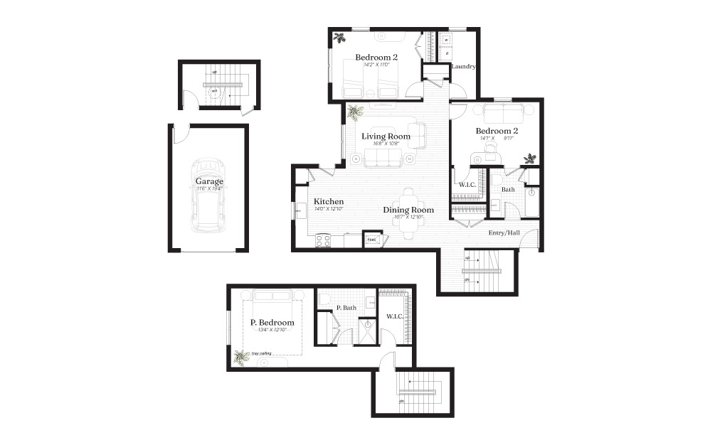 Hudson - 3 bedroom floorplan layout with 2 baths and 1665 square feet.