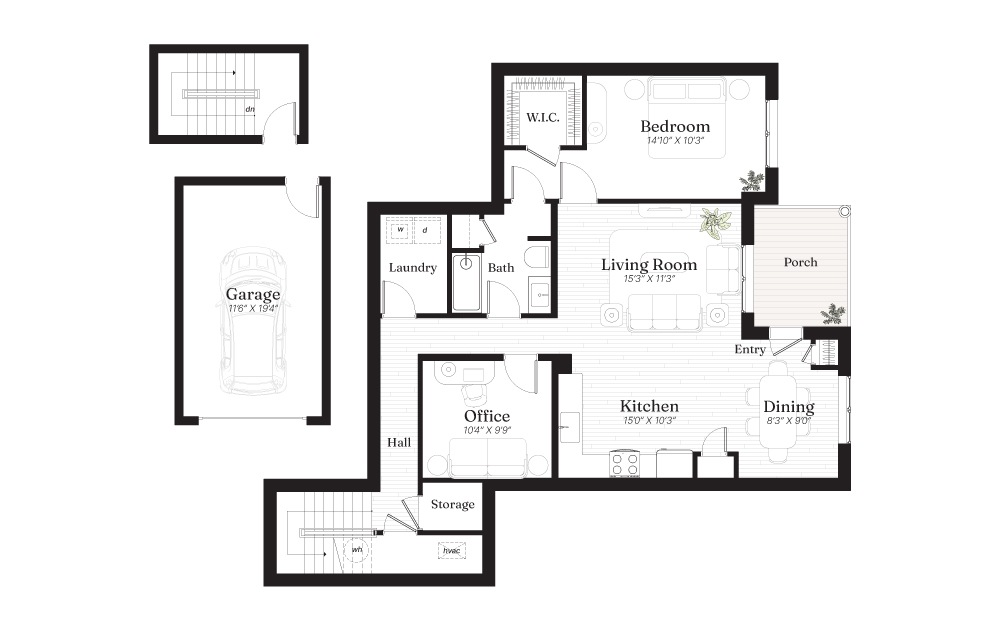 Mystic - 1 bedroom floorplan layout with 1 bath and 1309 square feet.